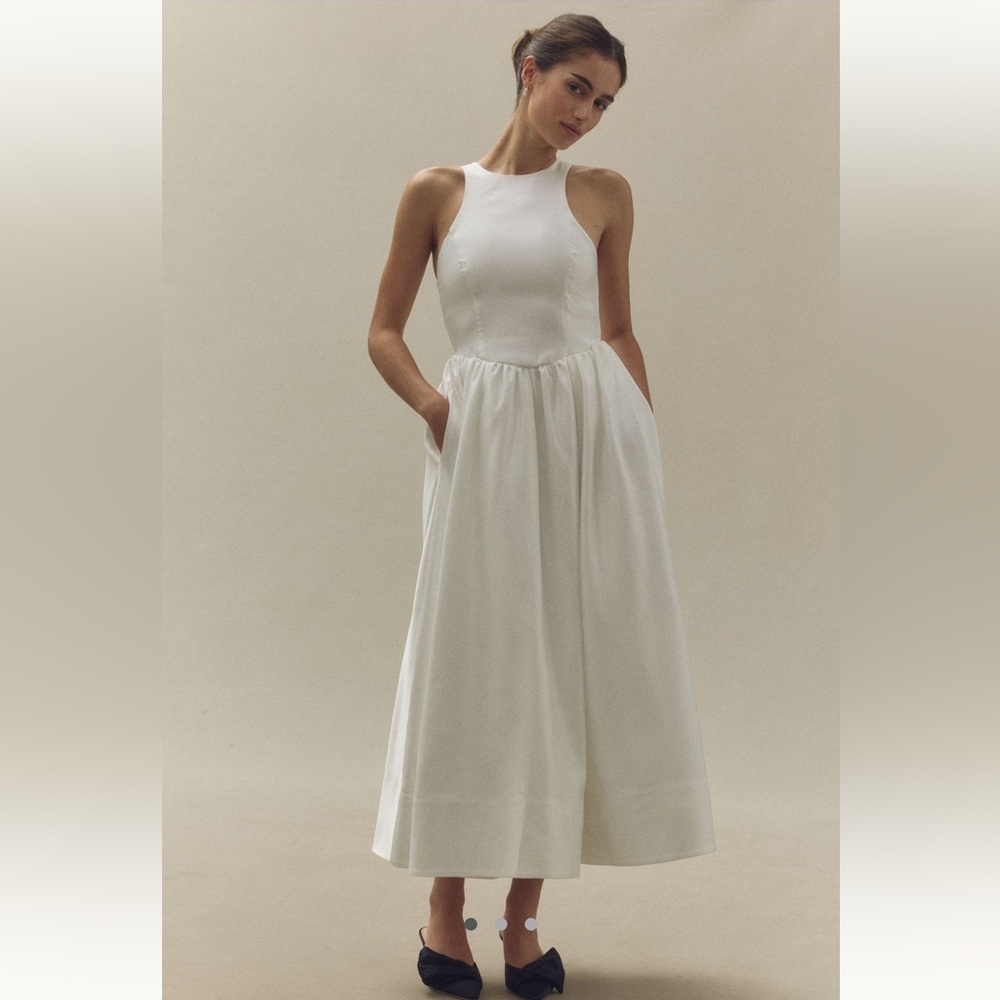 BHLDN High-Neck Satin Duchess Midi Dress